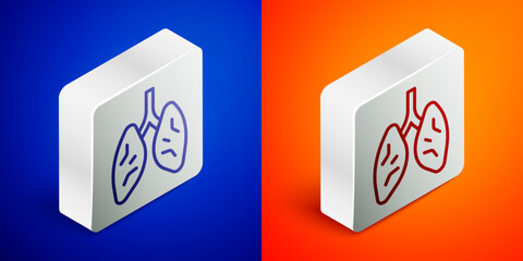 Isometric line Lungs icon isolated on blue and orange background. Silver square button. Vector