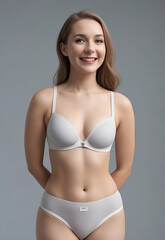Fototapeta premium middle age, young cute sexy smiling woman, girl wearing lingerie portrait. underwear, bra, and panty