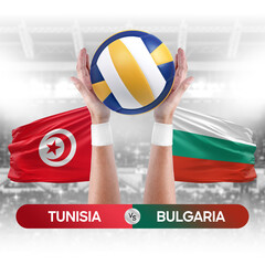 Tunisia vs Bulgaria national teams volleyball volley ball match competition concept.