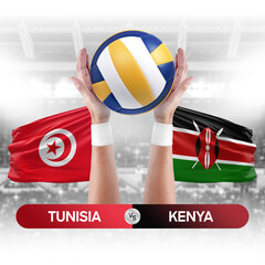 Tunisia vs Kenya national teams volleyball volley ball match competition concept.