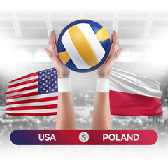 USA vs Poland national teams volleyball volley ball match competition concept.