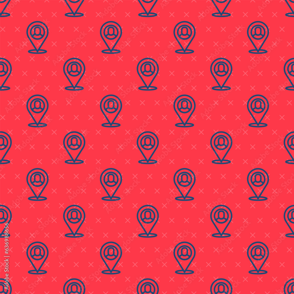 Aufkleber blue line worker location icon isolated seamless pattern on red background. vector