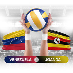 Venezuela vs Uganda national teams volleyball volley ball match competition concept.