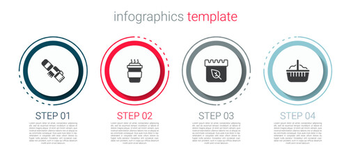 Set Winter scarf, Coffee cup to go, Calendar with autumn leaves and Basket. Business infographic template. Vector