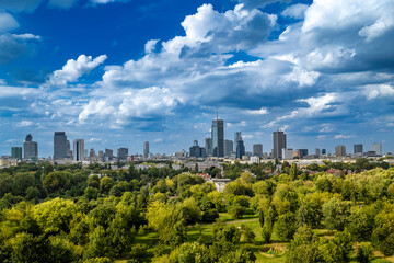Fototapeta na wymiar Warsaw - capital city of Poland seen from above during the hot summer.