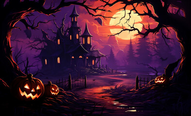 Fototapeta na wymiar Spooky Haunted House Halloween Background