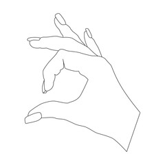 half heart hand gesture. Womans hand, beautiful fingers. Modern line art vector illustration isolated on white. for print, poster, postcard, decor