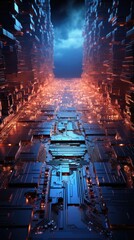 Futuristic processor background, technology concept, digital abstract art, neon lighting, cyberspace, futuristic photograph, cyberpunk mood, creative photo manipulation technique