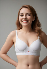 Obraz premium middle age, young adult cute sexy smiling woman, girl wearing lingerie portrait. underwear, bra, and panty