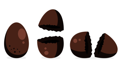 Chocolate broken egg surprise crack isolated set. Vector flat graphic design illustration
