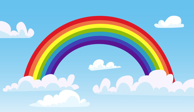 Rainbow sky cloud background concept. Vector flat graphic design illustration