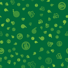 Set line Fire hose reel, No fire and in burning house on seamless pattern. Vector