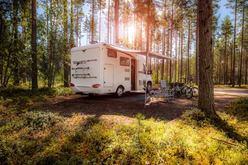 Foto auf Acrylglas Camping Family vacation travel RV, holiday trip in motorhome, Caravan car Vacation.