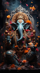 Hindu God Ganesha. Ganesha Idol on dark background. .Wallpapers for mobile phone. 