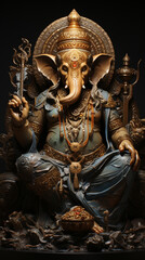 Fototapeta premium Hindu God Ganesha. Ganesha Idol on dark background. .Wallpapers for mobile phone.