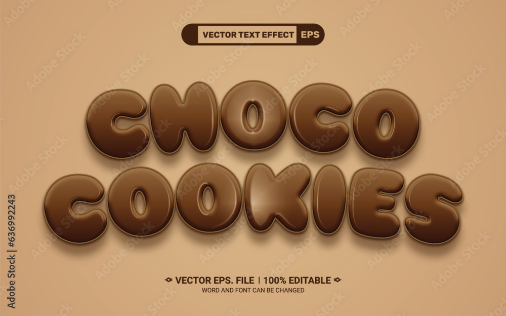 Poster choco cookies editable 3d vector text style effect