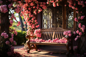 Bench in the rose garden. 