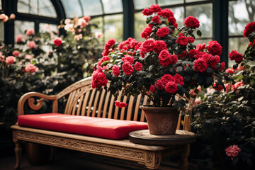 Fototapeta na wymiar Bench in the rose garden.