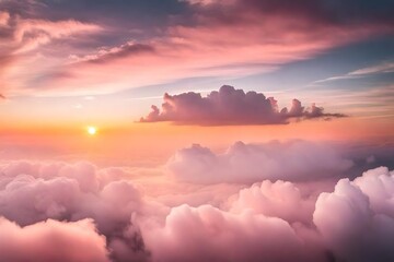 Fototapeta na wymiar A single, fluffy white cloud illuminated by a soft, pink sunset - AI Generative