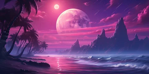  AI Generated. AI Generative. Vintage tetro syntwave retrowave vaporwave nature outdoor landscape decoration background. Can be used for game movie or music concept © Graphic Warrior