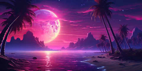 Foto op Canvas AI Generated. AI Generative. Vintage tetro syntwave retrowave vaporwave nature outdoor landscape decoration background. Can be used for game movie or music concept © Graphic Warrior