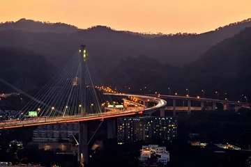 Fotobehang Night view in Ting Kau Bridge of Hong Kong © CSHHO