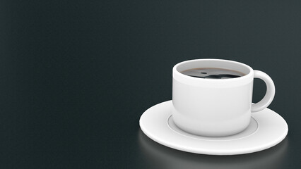 White coffee mug on black background Americano Coffee coffee shop menu. 3D render