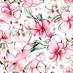 Watercolor flowers seamless pattern 