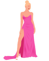 Woman blonde in pink dress
