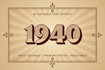 1940s editable typography, 40s retro text effect, 40s vintage stripe line font letters