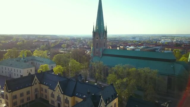 Aerial view of old historical Linkoping city in Sweden. European architecture in scandinavian town