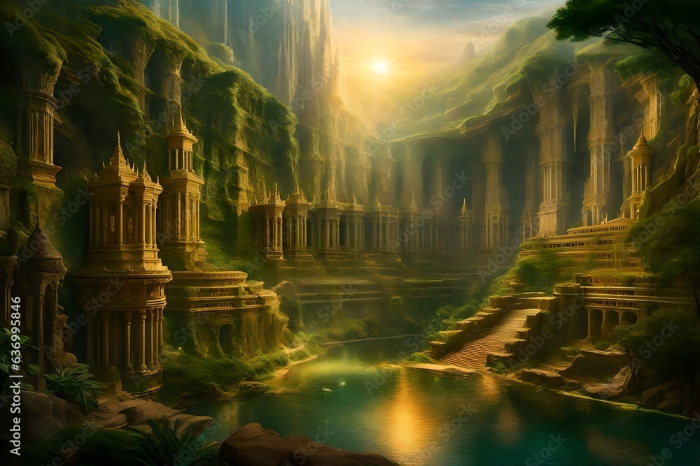 Poster agartha is a mythical realm often depicted as an intricate subterranean city hidden beneath the eart