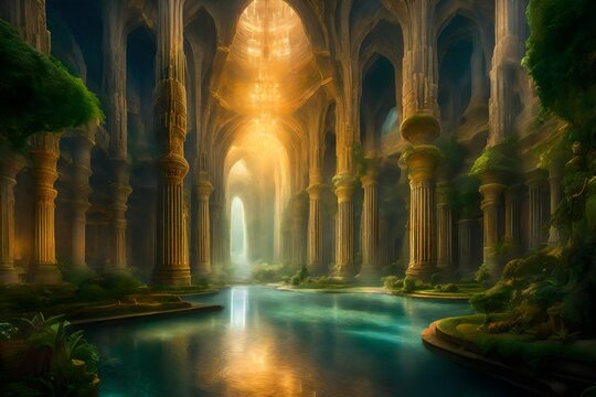 Agartha is a mythical realm often depicted as an intricate subterranean city hidden beneath the Earth's surface - AI Generative
