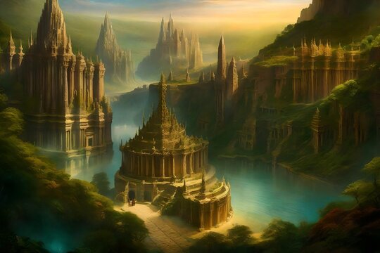 Agartha is a mythical realm often depicted as an intricate subterranean city hidden beneath the Earth's surface - AI Generative