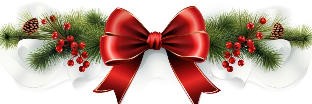 red ribbon and bow christmas border