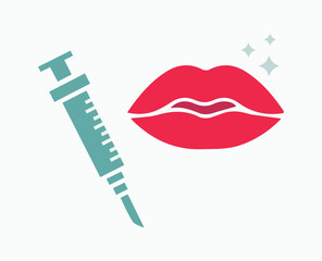 Syringe, doctor, surgery, medicine, dentist. Aesthetics, beauty, botox, mouth, face. Cosmetics, industry, dermatology. Health, clinic, care. Self-esteem, smile, happy, lips. vector, icon