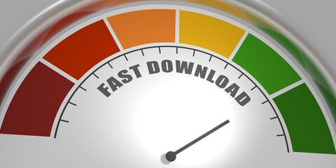 Color scale with arrow from red to green. The download speed measuring device icon. Sign speedometer or indicator. Colorful infographic gauge element. 3D render