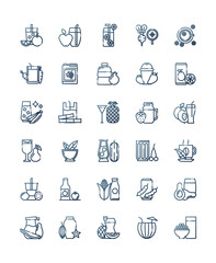 Fresh fruit juice gradient icon set