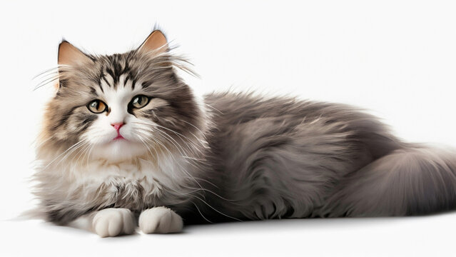 cute fluffy cat on white background
