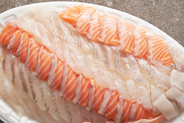 Fresh salmon sashimi and white fish sashimi  