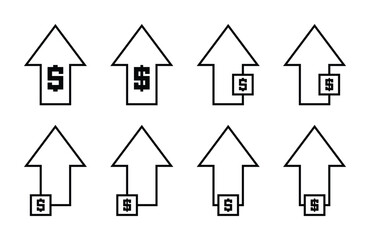 set of dollar icons with up arrow. dollar sign rising economic concept. vector for apps and web.