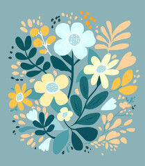Floral retro print. Floral card in flat style. - 637000473