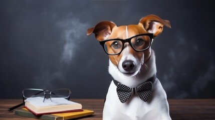 Dog with glasses, back to school