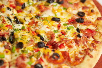 pizza with salami and olives