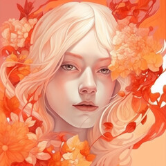 flower woman make-up portrait pastel girl tender colourful beauty trend face. Generative AI.