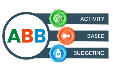 ABB Activity-based budgeting concept acronym. Concept with keyword, people and icons. Flat vector illustration. Isolated on white.