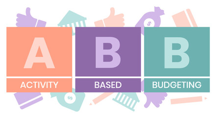 ABB Activity-based budgeting concept acronym. Concept with keyword, people and icons. Flat vector illustration. Isolated on white.