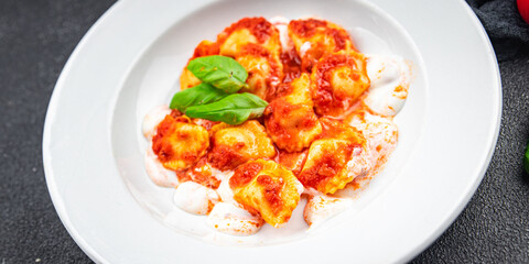 ravioli tomato sauce italian food meal snack on the table copy space food background rustic top view