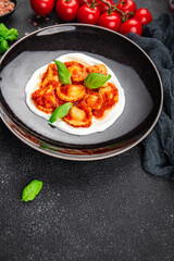 ravioli tomato sauce italian food meal snack on the table copy space food background rustic top view