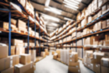 Abstract blurred illustration background. Defocus Interior of modern warehouse storage retail industrial high shelves logistics companies online shopping center distributions commercial concept.